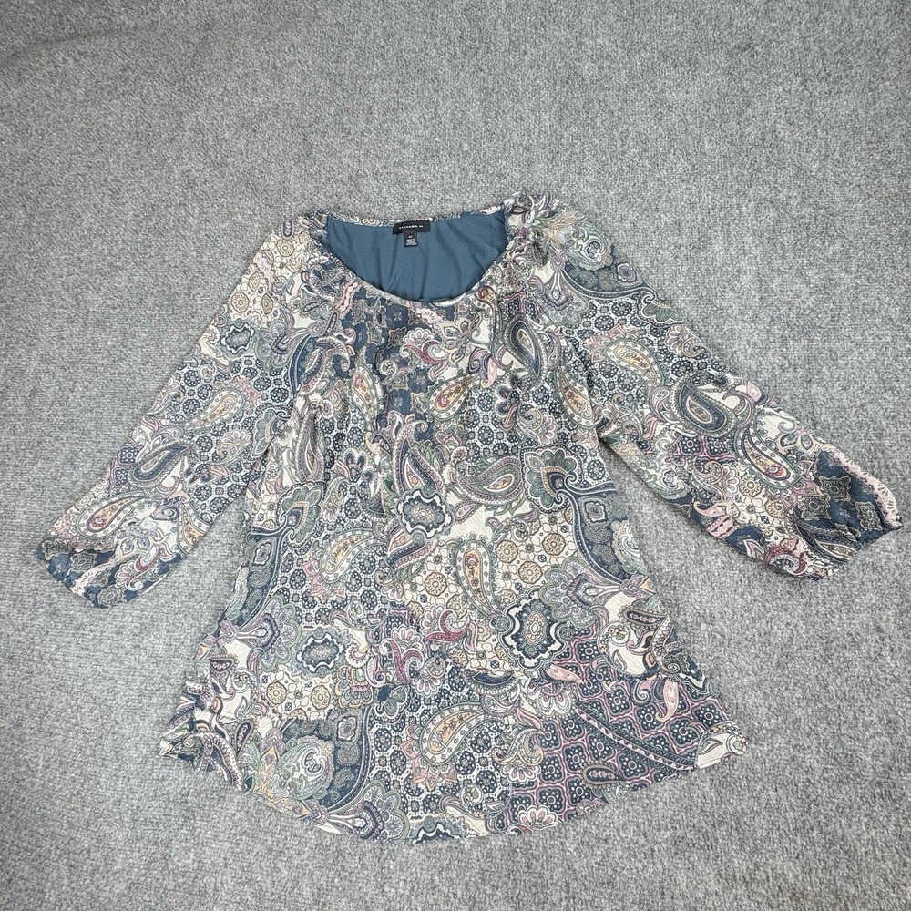 Tamara H. Blouse‎ Womens M Blue Paisley 3/4 Sleeve Boho Cottage Artistic Fairy